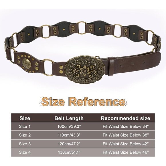Western Leather Belt for Women Faux Leather Vintage Cowgirl Rivets Buckle main image 5